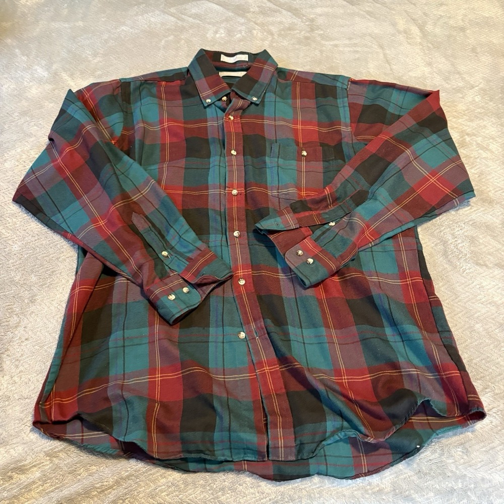 Andhurst Green/Red Plaid Long Sleeve Button Shirt Adult Men's Size L